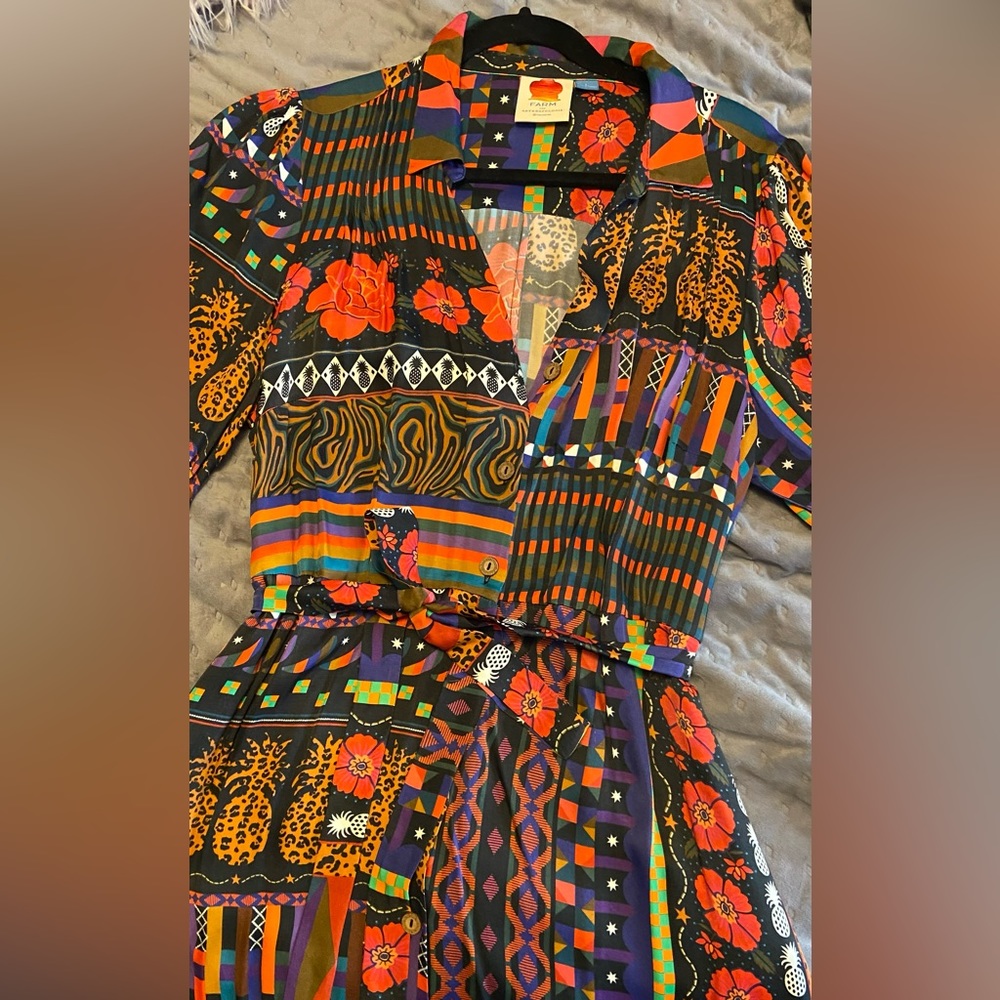 Anthropologie Rio Farm Large shirt dress, tie waist, printed